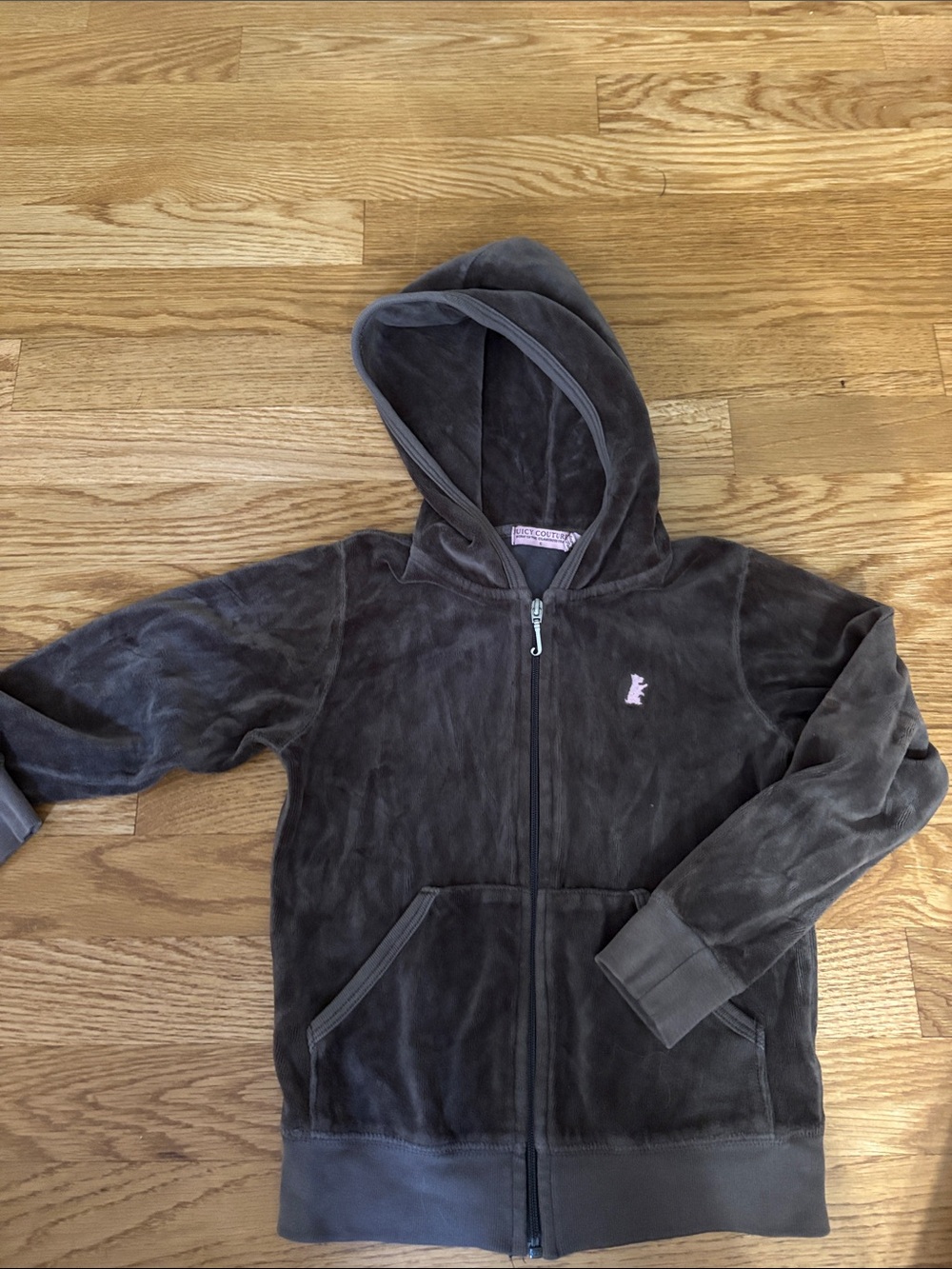 Juicy Couture Girls' Brown Hooded Zip-Up Sweatshirt with Soft Velour Finish